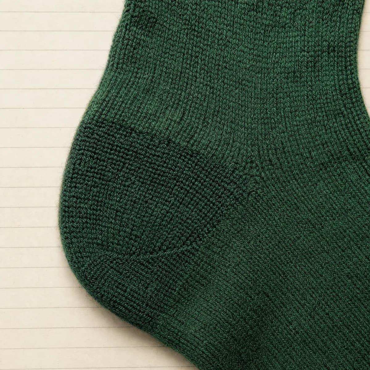Close-up of a sock heel with a visibly denser reinforced knit panel.